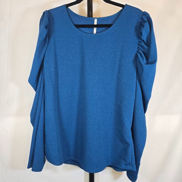 Fuego 100 Tops - Plus Blue Puffed Long Sleeve Blouse